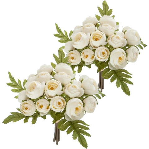 Atmosphera kunstbloemen 2 boeketten 18 mini camelia's wit 30 cm -