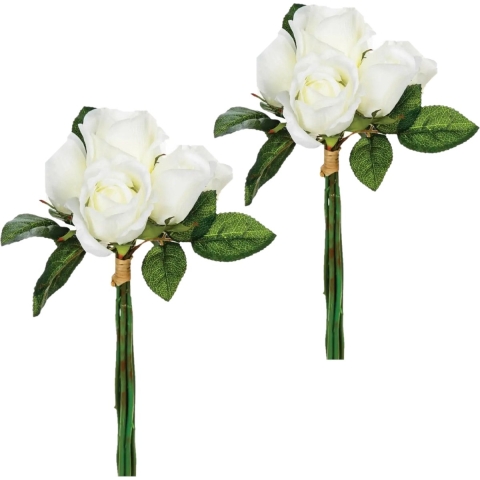 Atmosphera kunstbloemen 2 boeketten 7 witte rozen 30 cm -