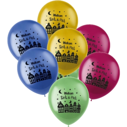 Sinterklaas Welkom Sint en Piet ballonnen kleurenmix 36x stuks 33 cm -