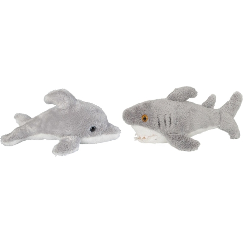 Zeedieren serie zachte pluche knuffels 2x stuks - Dolfijn en Haai van 15 cm -