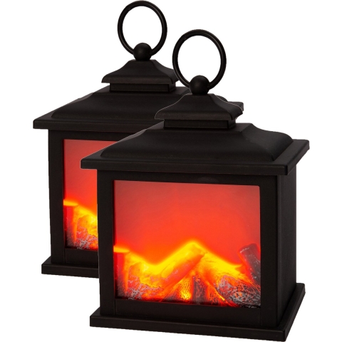 LED sfeerhaarden - 2 stuks - open haard lantaarn - L12 x B9 x H15 cm -