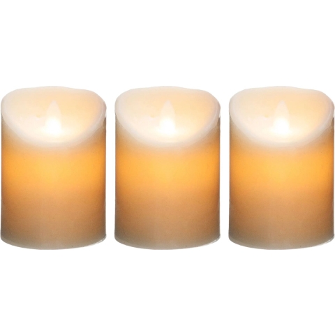 Led stompkaarsen op batterijen - 3x stuks - Warm licht - Wit -