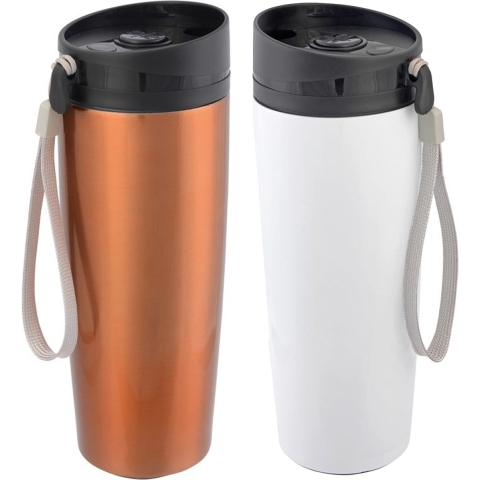 2x stuks RVS isoleer/warmhoudbekers wit en koper kleur 380 ml -