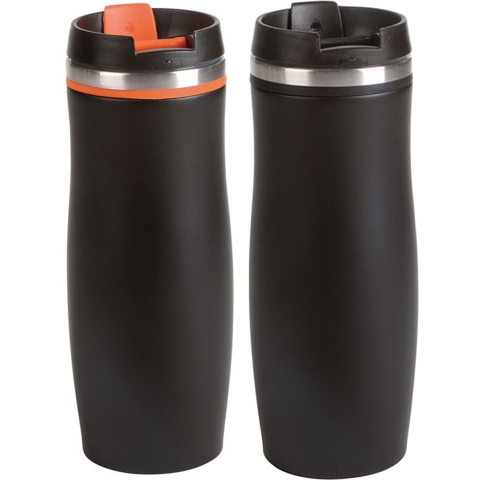 2x stuks isoleer/warmhoudbekers zwart en zwart/oranje kleur 400 ml -