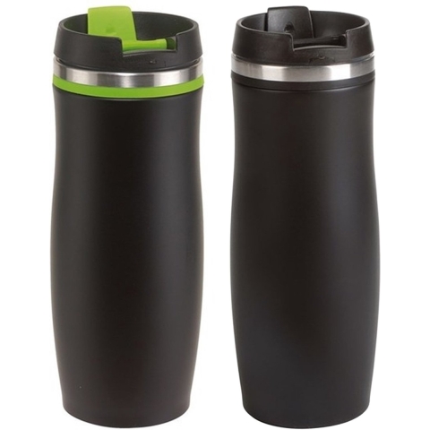 2x stuks isoleer/warmhoudbekers zwart en zwart/groen kleur 400 ml -