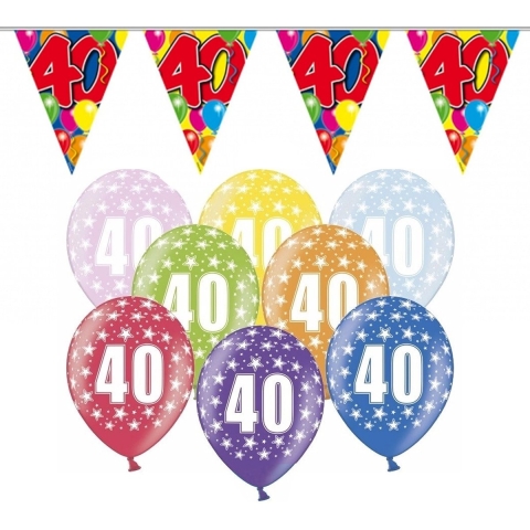 Verjaardag feest 40 jaar versieringen pakket vlaggetjes en ballonnen -
