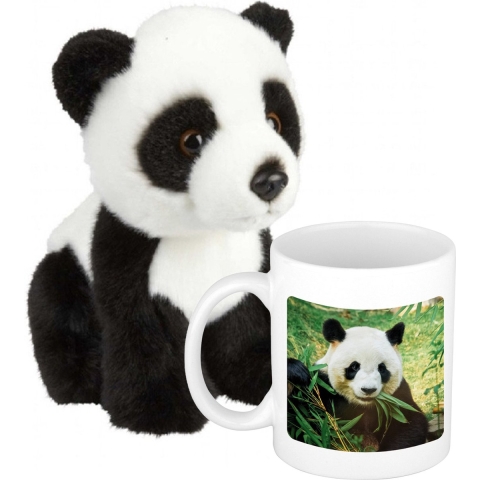 Cadeauset kind - Panda knuffel 18 cm en Drinkbeker/mol Panda 300 ml -