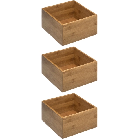 Set van 3x stuks opberg/sorteer/kast/lade verdelers vakjes bamboe hout 18 x 18 x 9.5 cm -
