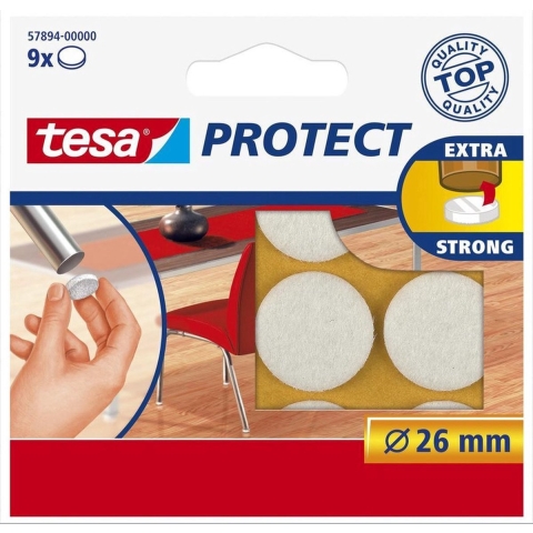 Tesa meubelvilt - 45x - wit - 2,6 cm - rond - viltjes voor onder meubels -