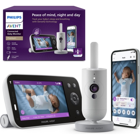 Philips Avent Premium Connected Babyfoon met camera en app– Ademhaling en slaap detectie SCD973/26