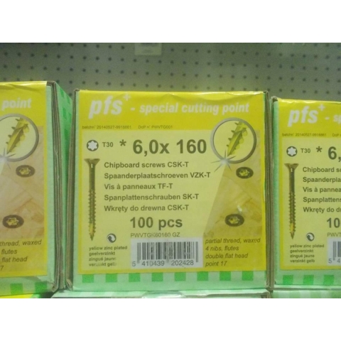 pgb-Europe PFS+ | Spaanplaatschroef PFS+ VZK-T Ø 6x160 ZnG | 100 st PFWVTG002006001603