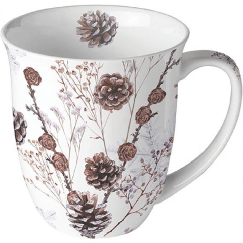 Ambiente Mok 400ml Pine cones wit