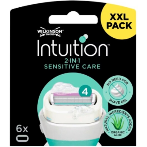 1+1 gratis: Wilkinson Intuition 2 in 1 Navulmesjes Sensitive Care Valuepack 6 stuks
