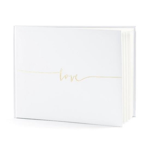Gastenboek/receptieboek Love - Bruiloft - wit/goud - 24 x 18,5 cm -