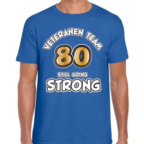 Cadeau T-shirt voor heren - veteranen team - blauw - verjaardag - 80 jaar 2XL -