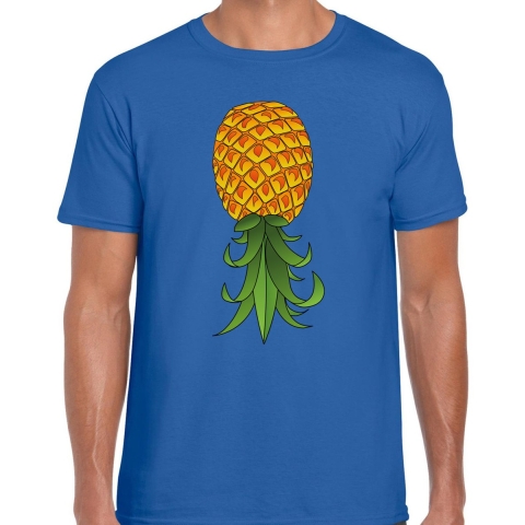 Verkleed T-shirt heren - blauw - omgekeerde ananas - foute party/themafeest XL -