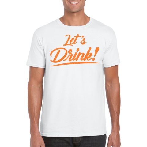 Verkleed T-shirt voor heren - lets drink - wit - oranje glitters - glitter and glamour 2XL -