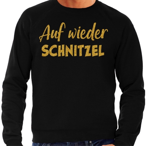 Apres ski sweater heren - Auf wieder Schnitzel - zwart - glitter goud - wintersport - skieen XL -