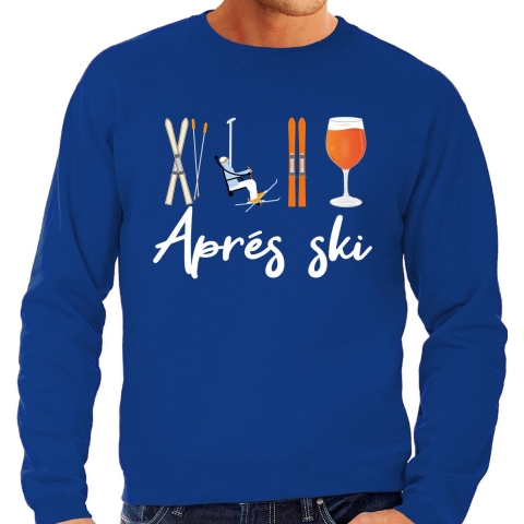Apres ski sweater voor heren - Apres Ski - blauw - wintersport - snowboarden S -