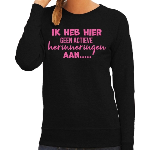 Apres ski sweater dames - geen actieve herinnering - zwart - glitter roze - wintersport - skieen M -