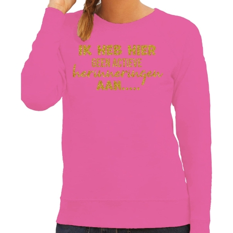 Apres ski sweater dames - geen actieve herinnering - roze - glitter goud - wintersport - skieen L -