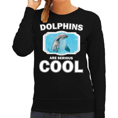 Dieren dolfijn sweater zwart dames - dolphins are cool trui XL -