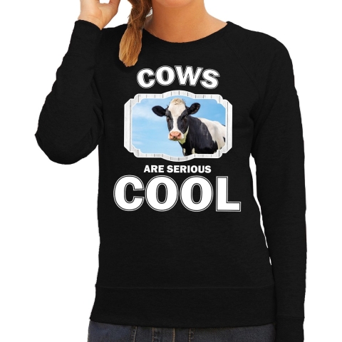 Dieren koe sweater zwart dames - cows are cool trui S -