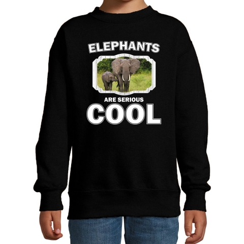 Dieren olifant met kalf sweater zwart kinderen - elephants are cool trui jongens en meisjes 5-6 jaar (110/116) -