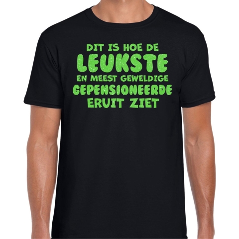 Cadeau T-shirt voor heren - leukste gepensioneerde man - zwart - glitter groen S -