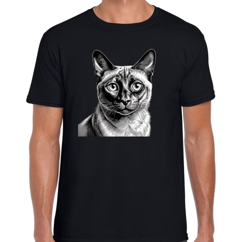 Cadeau/verkleed T-shirt heren - zwart - Siamees kat/poes - kattenliefhebber L -