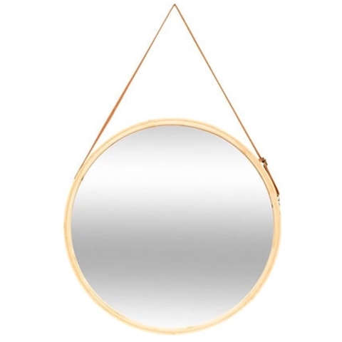 Ronde wandspiegel Soho - met ophanglus - naturel - bamboe/glas - Dia 50cm -