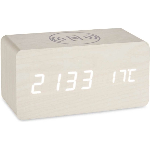 Tafelklok/wekker Josimity - wit - MDF - 15 x 7 cm - Digitale tijd - temperatuur - opladen -