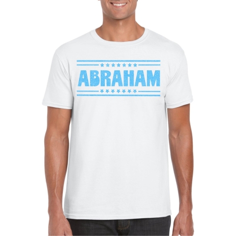 Verkleed T-shirt voor heren - abraham - wit - glitter blauw - verjaardag/themafeest - 50 jaar 2XL -