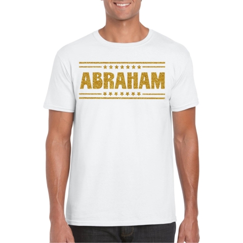 Verkleed T-shirt voor heren - abraham - wit - glitter goud - verjaardag/themafeest - 50 jaar L -