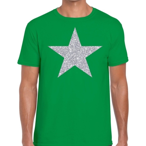 Zilveren ster glitter t-shirt groen heren S -