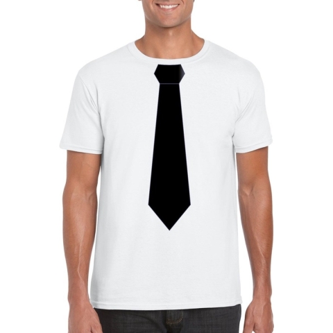 Wit t-shirt met zwarte stropdas heren 2XL -