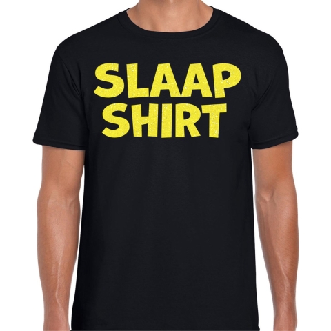 Verkleed T-shirt voor heren - slaap shirt - pyjama party - zwart - glitter geel - themafeest XL -