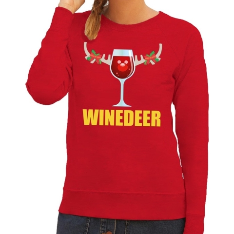 Foute kersttrui/sweater - wijn - Winedeer - rood - voor dames M (38) -