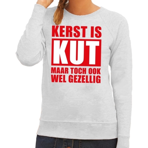 Foute Kersttrui Kerst is kut maar toch gezellig grijs voor dames L (40) -