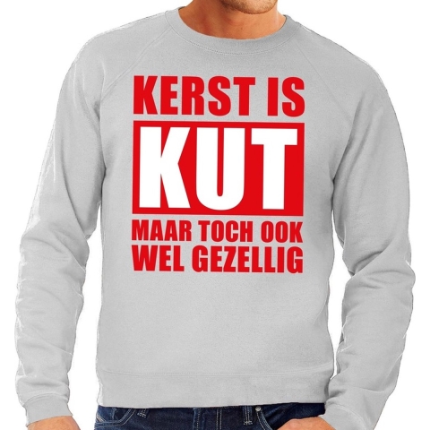 Foute Kersttrui Kerst is kut maar toch gezellig grijs voor heren 2XL (56) -