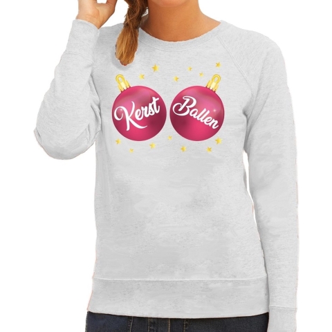 Foute kersttrui / sweater grijs met Kerst Ballen voor dames 2XL (44) -