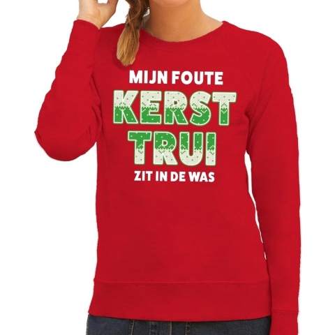 Foute kersttrui / sweater zit in de was rood voor dames XS (34) -