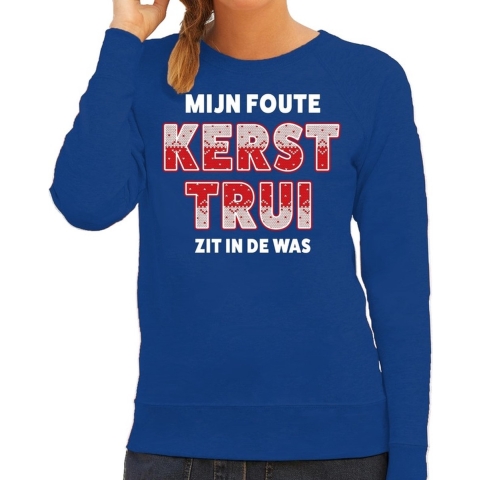 Foute kersttrui / sweater zit in de was blauw voor dames 2XL (44) -
