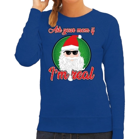 Foute Kersttrui Ask your mom blauw voor dames 2XL (44) -