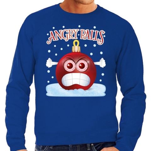 Foute kerst sweater / trui Angry balls blauw heren 2XL (56) -