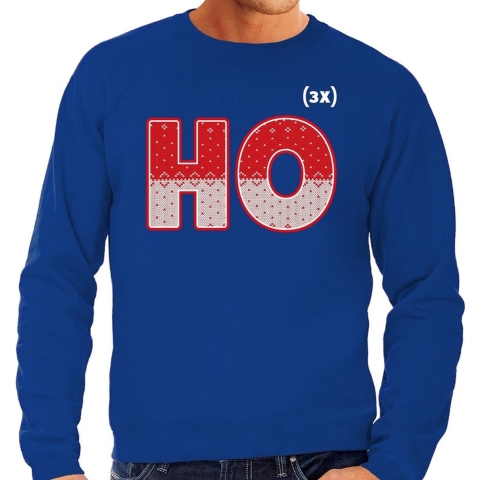 Foute Kersttrui ho ho ho blauw voor heren S (48) -