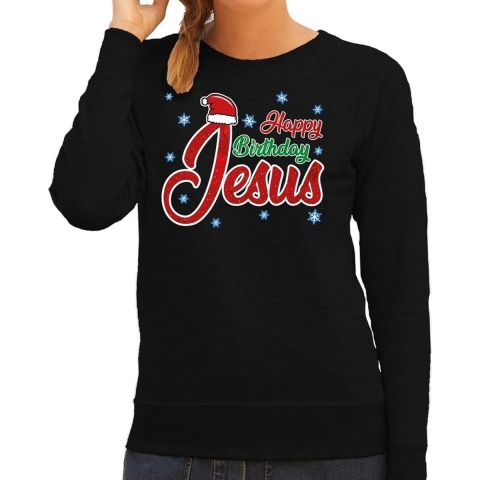 Foute Kersttrui Happy Birthday Jesus zwart voor dames 2XL (44) -