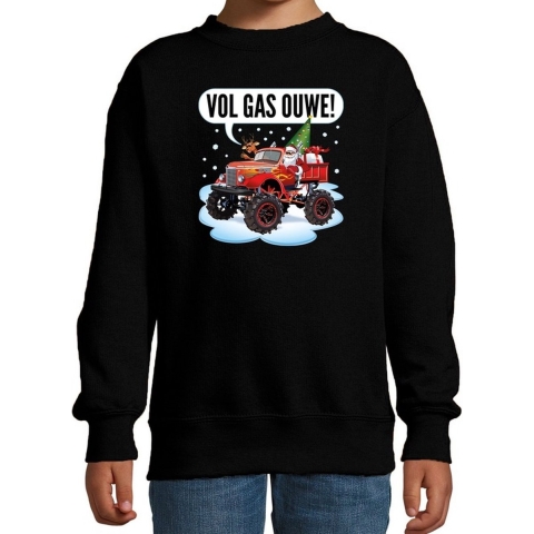 Kersttrui / sweater voor kinderen - monstertruck - vol gas - zwart 3-4 jaar (98/104) -