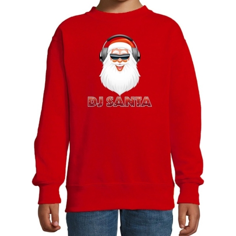 Stoere kersttrui / sweater DJ Santa rood voor kinderen 7-8 jaar (122/128) -
