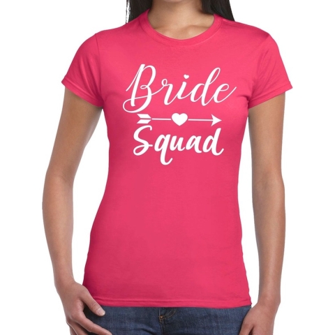 Vrijgezellenfeest T-shirt voor dames - Bride Squad - roze - trouwen/bruiloft XS -